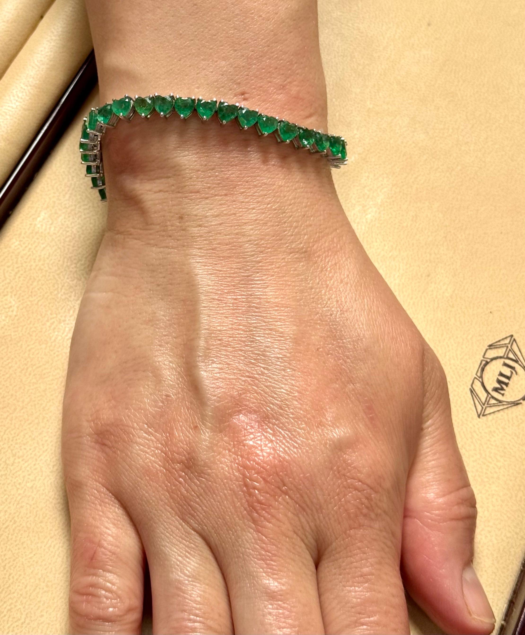 30 Ct Natural Heart Shape Emerald Cocktail Tennis Bracelet 14 Kt White Gold 7