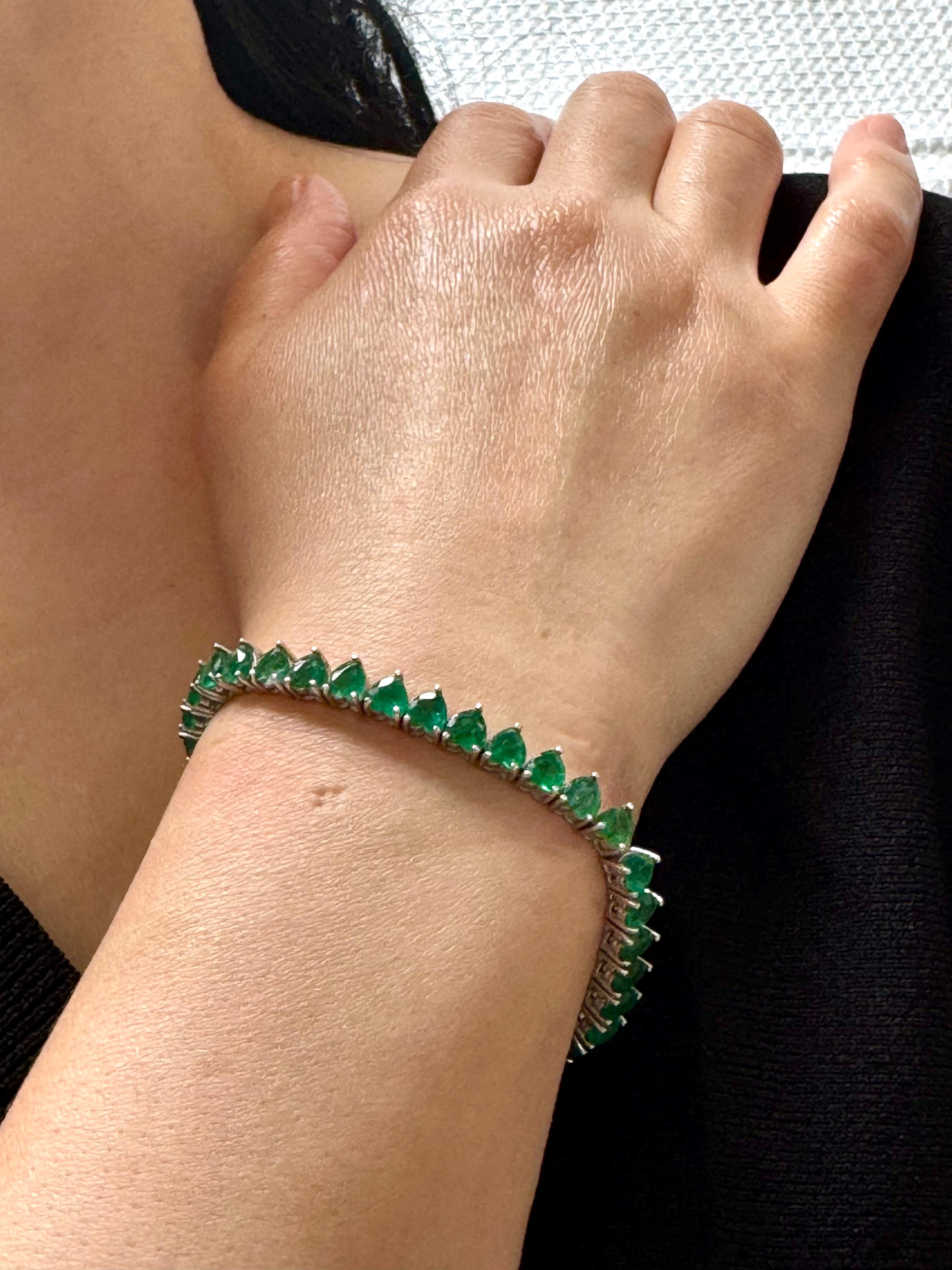 30 Ct Natural Heart Shape Emerald Cocktail Tennis Bracelet 14 Kt White Gold 7