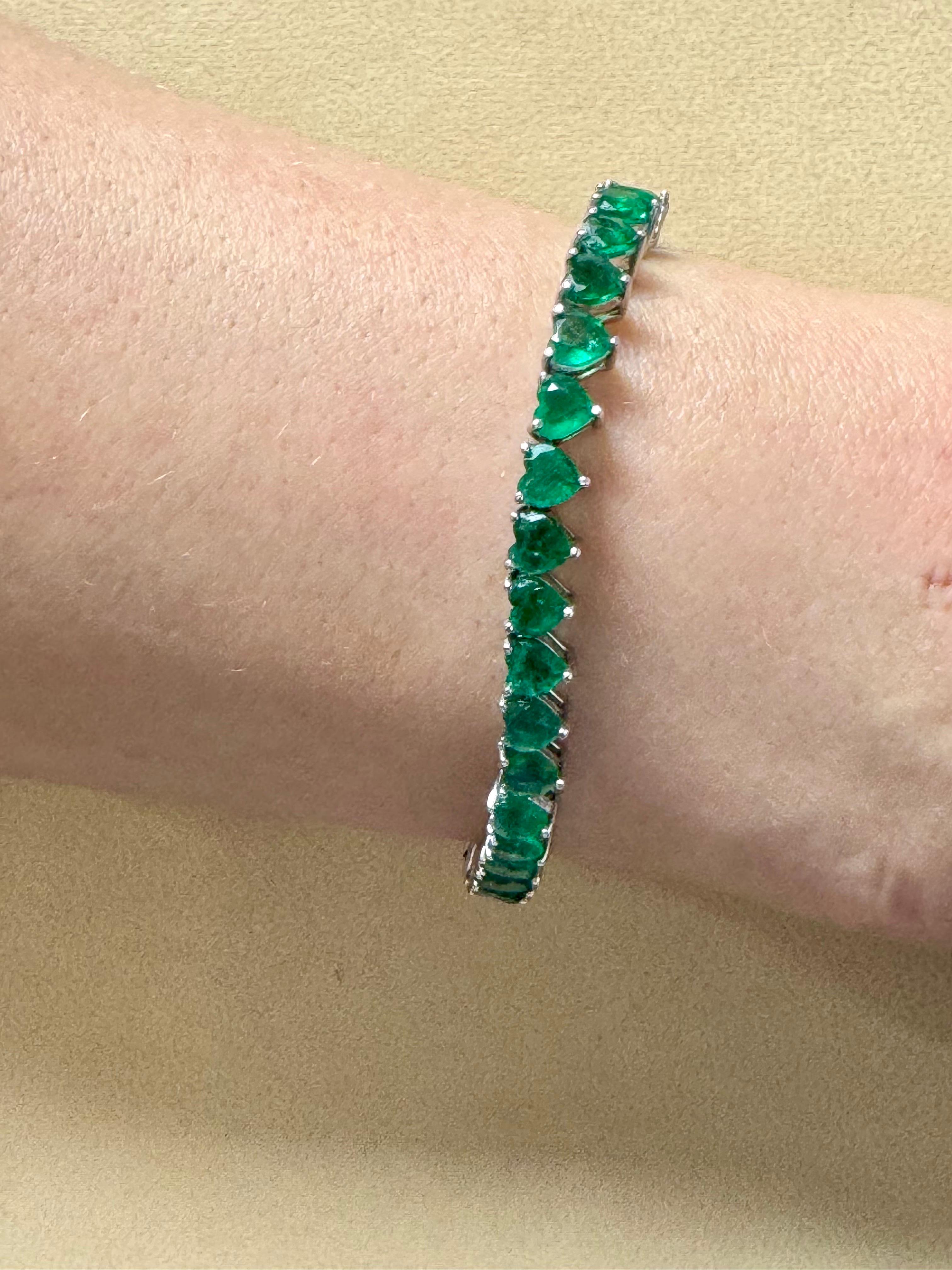 30 Ct Natural Heart Shape Emerald Cocktail Tennis Bracelet 14 Kt White Gold 7