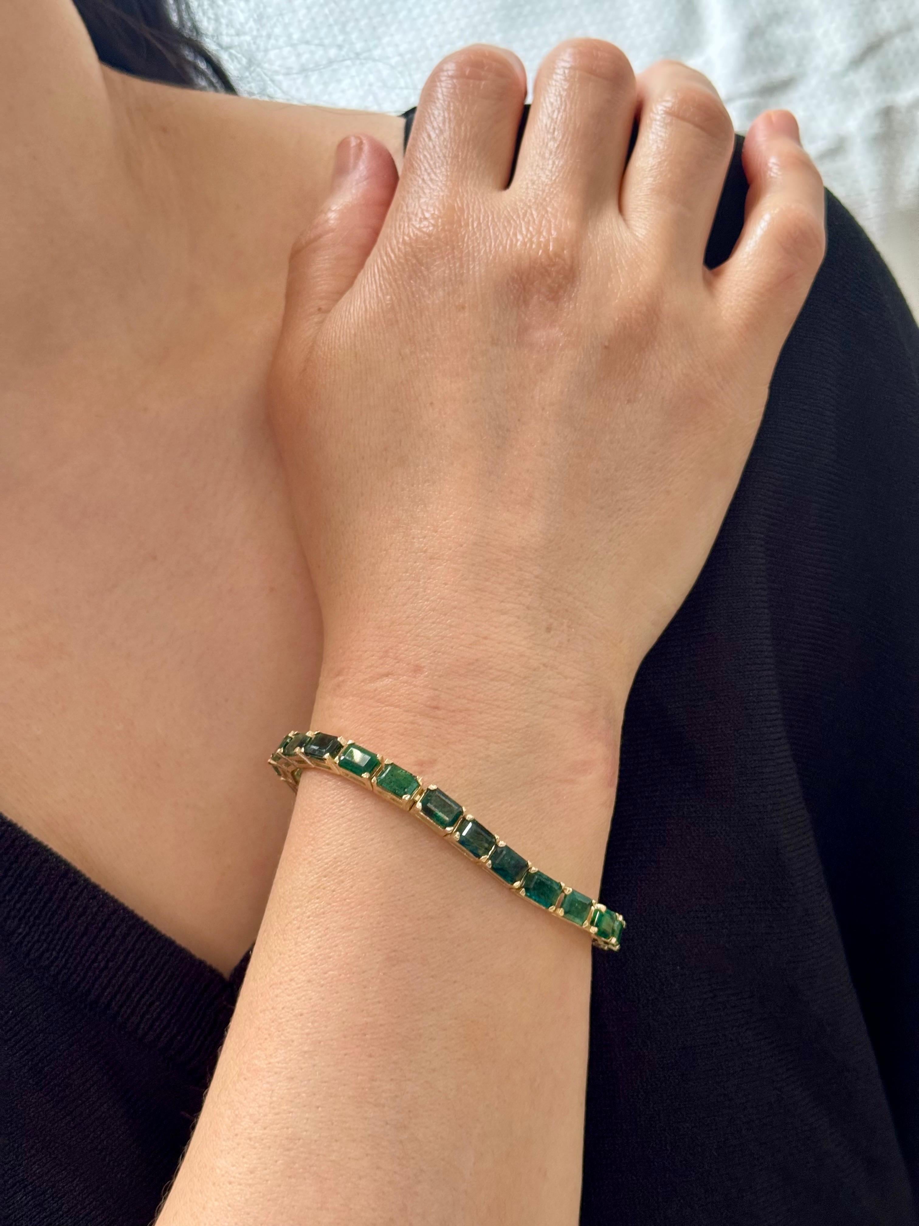 Bracciale da tennis con smeraldo naturale da 25 carati in oro giallo 14 kt 7