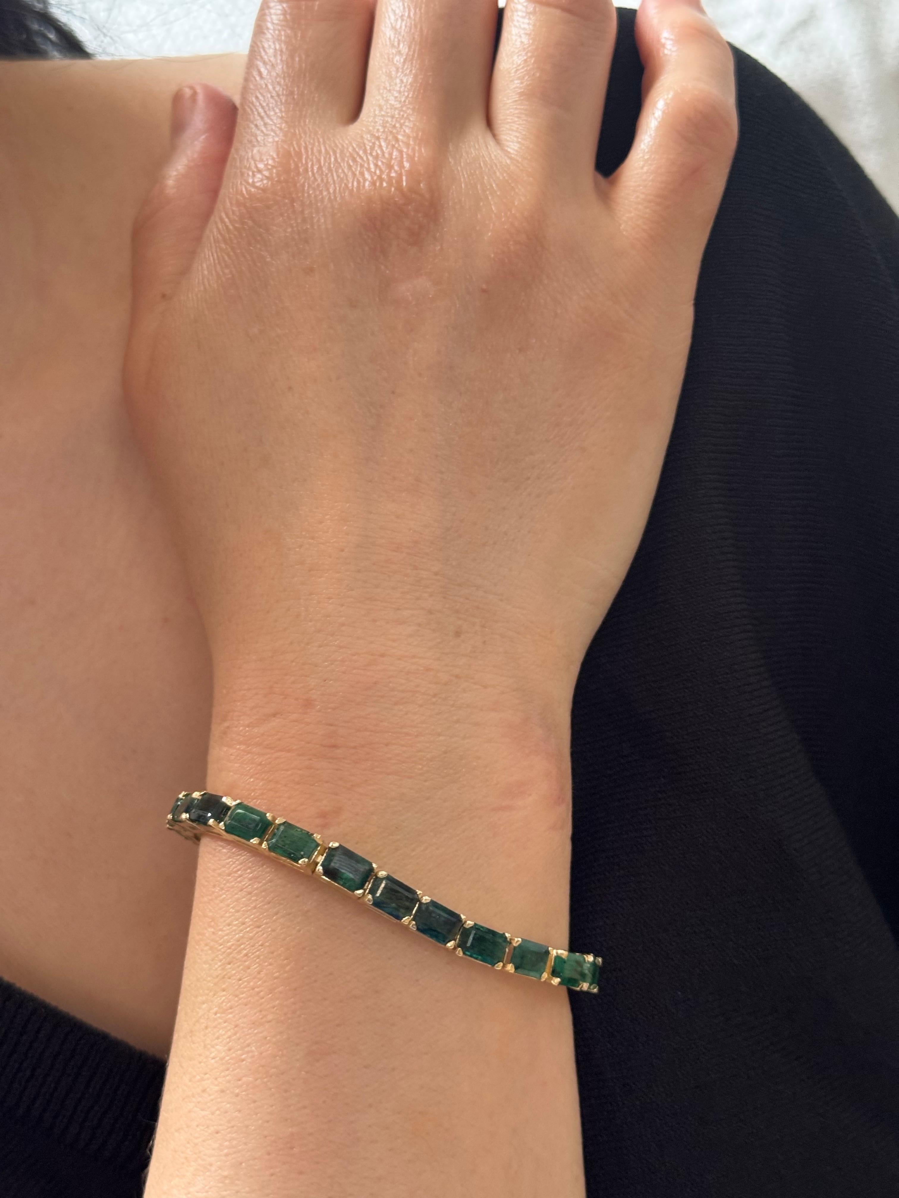 Bracciale da tennis con smeraldo naturale da 25 carati in oro giallo 14 kt 7