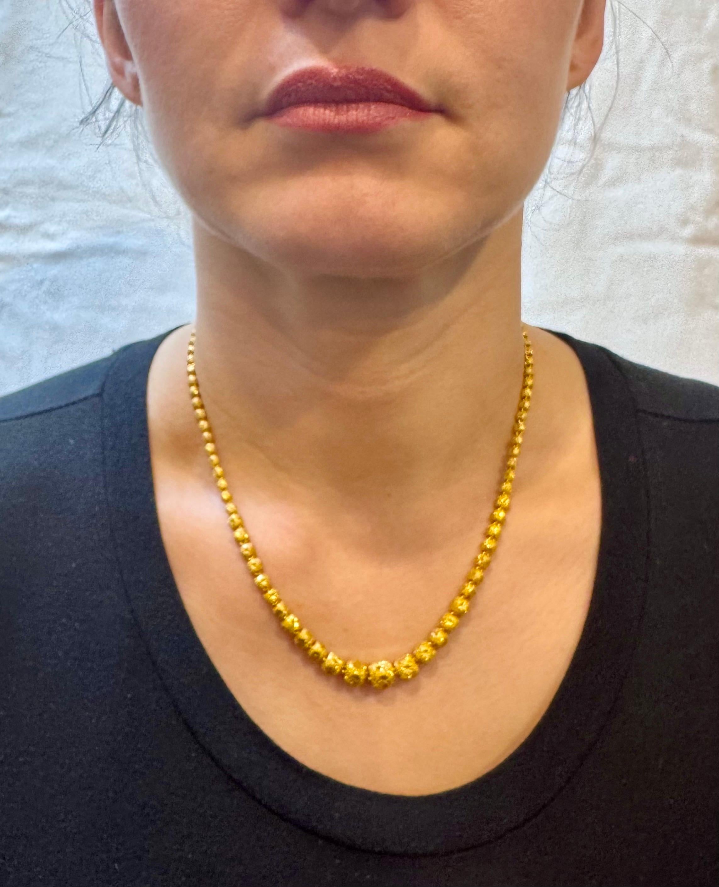Vintage 39 Gm Pure 24 Karat Yellow Gold Handmade Graduated Bead Necklace 18