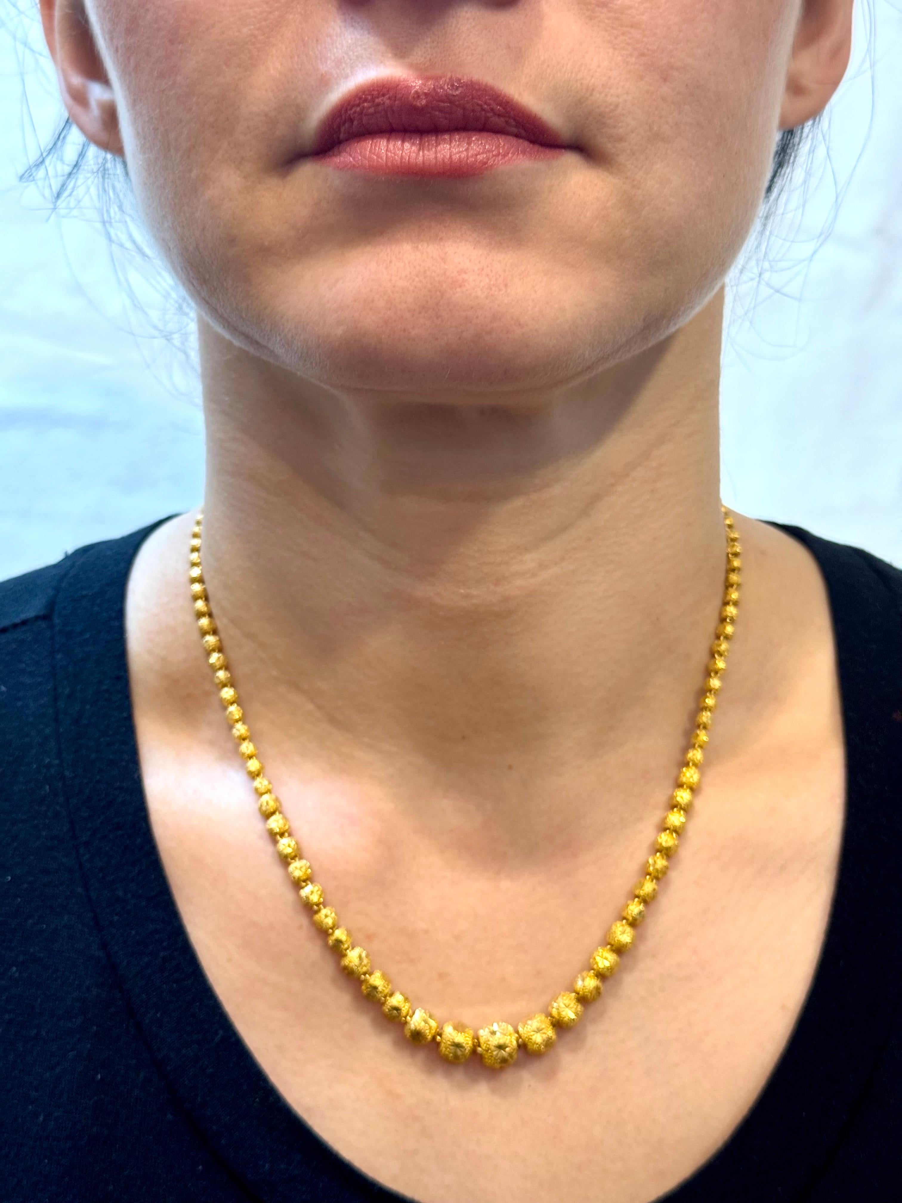 Vintage 39 Gm Pure 24 Karat Yellow Gold Handmade Graduated Bead Necklace 18