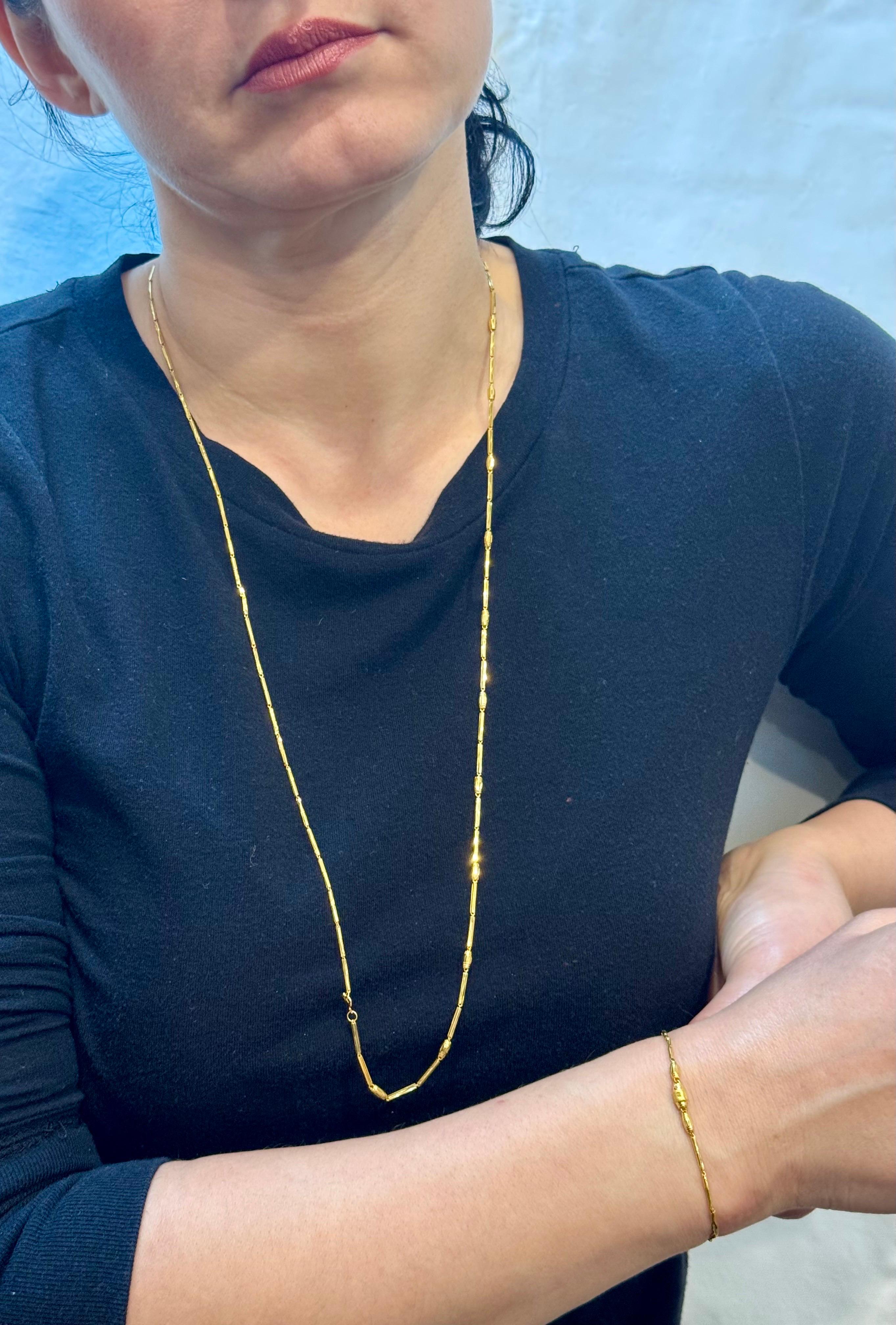 Vintage 6.6 Gm Puro Oro Amarillo de 22 Kilates Cadena + Pulsera hecha a mano , 37 