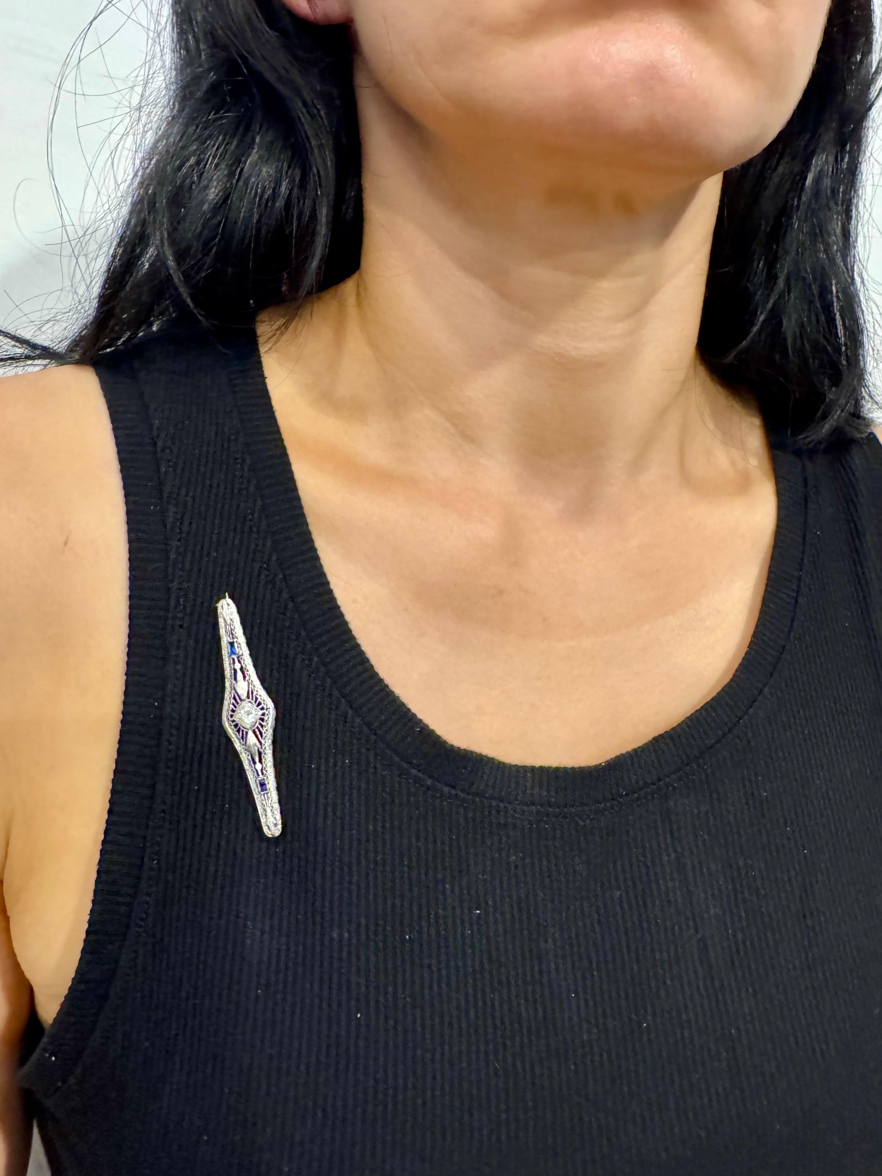 Nachlass Art Deco  Diamant Saphir & Rubin Platin 4.2 Gm Pin / Brosche VS Qualität im Angebot 6