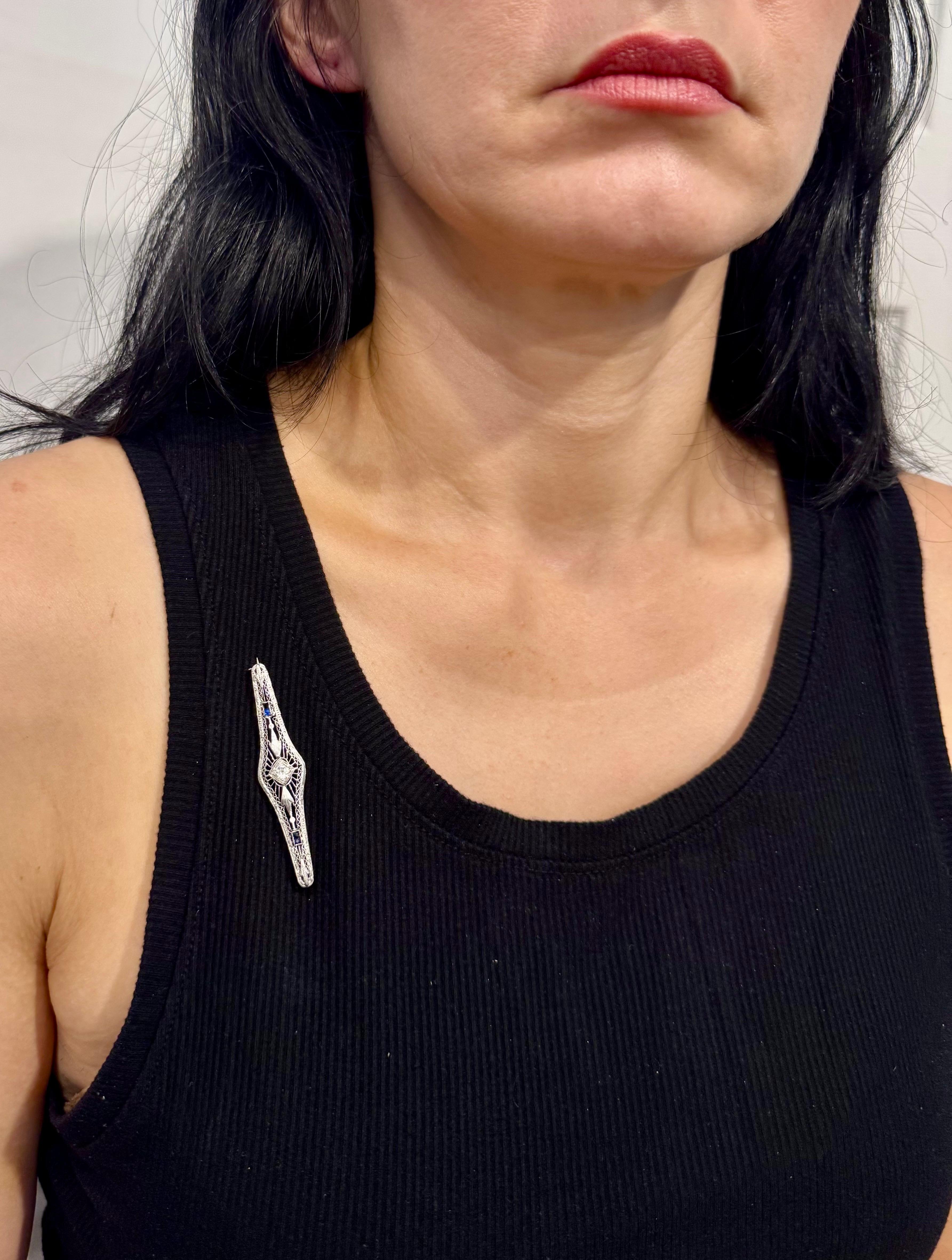 Nachlass Art Deco  Diamant Saphir & Rubin Platin 4.2 Gm Pin / Brosche VS Qualität im Angebot 5