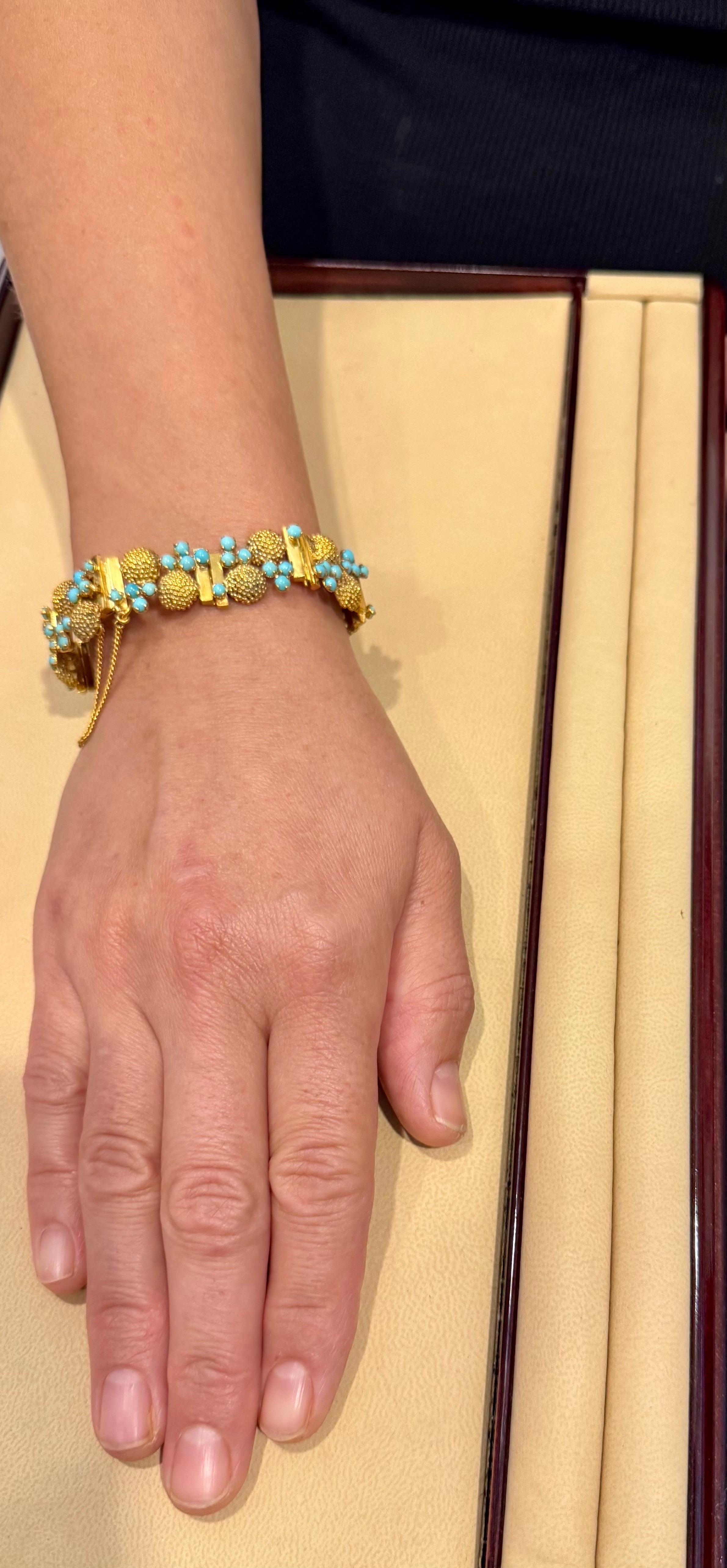 Vintage Natural Turquoise  Bangle /Bracelet in 14 Kt Yellow Gold 39.4 Grams For Sale 13