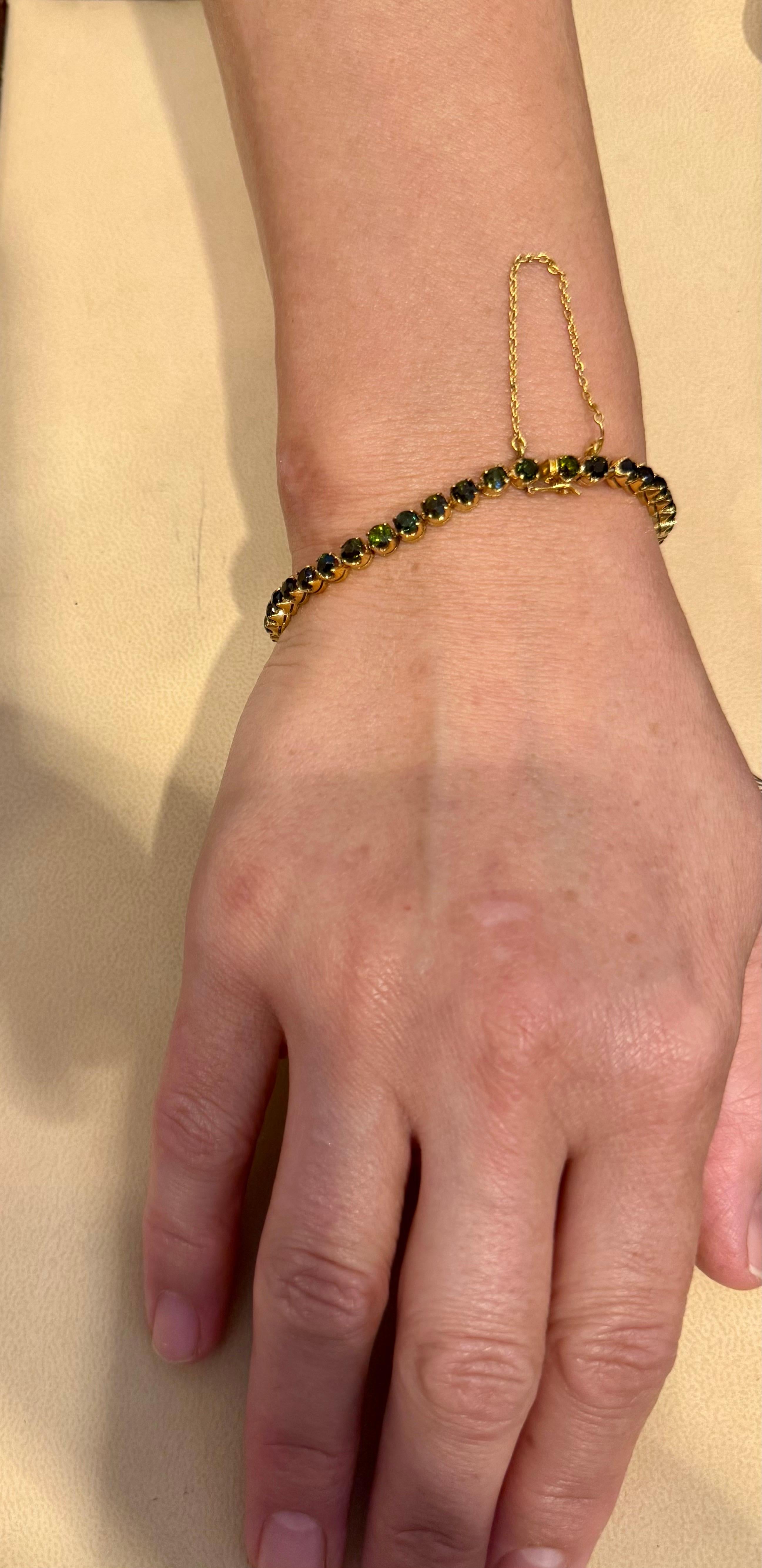 4 Ct  Bracelet Tennis Cocktail en Tourmaline Verte de forme ronde Or jaune 14 Kt 7