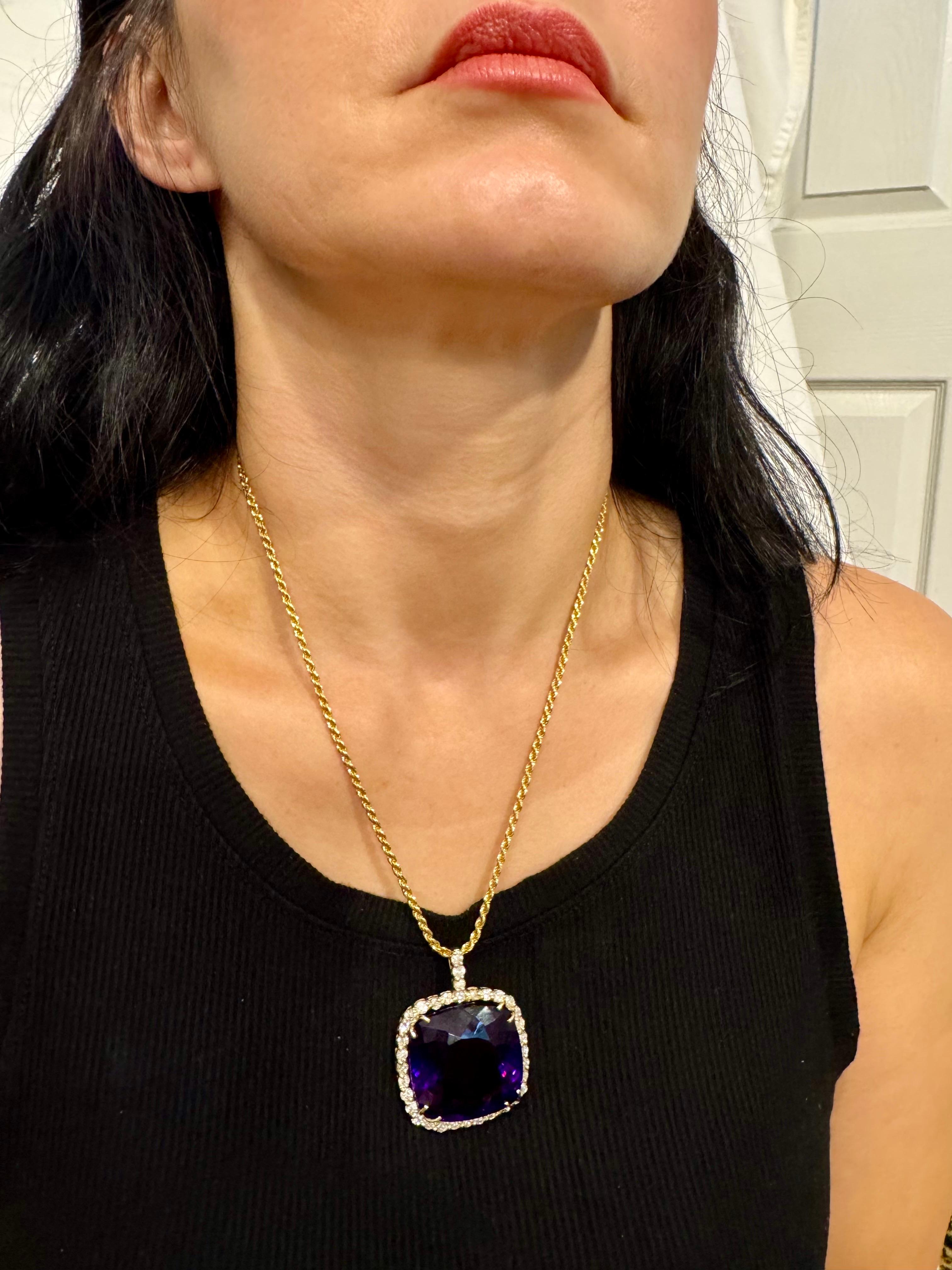 110Ct  Collana con ciondolo con ametista e diamante da 5 carati in oro giallo 14 K. + catena in vendita 13
