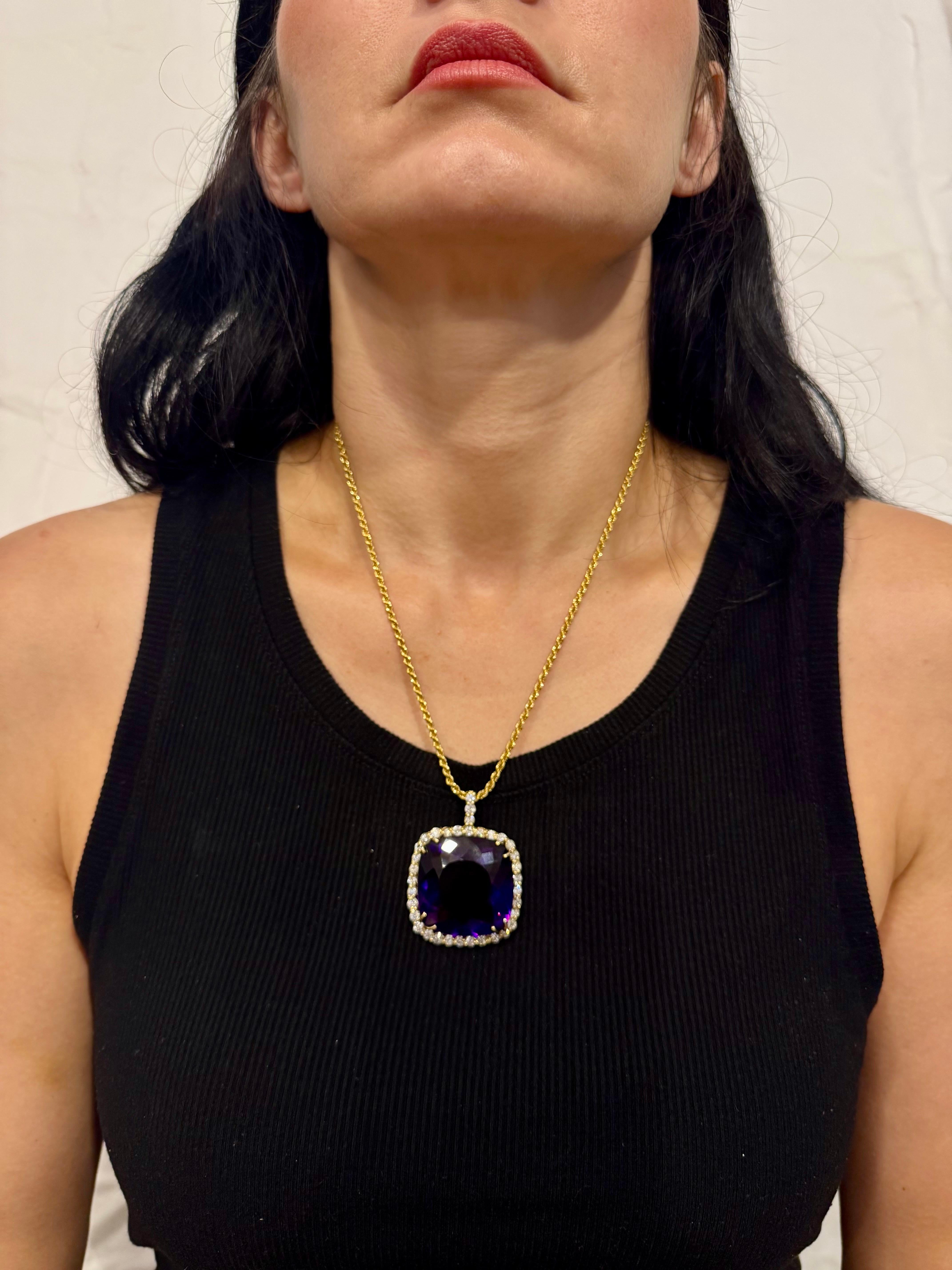 110Ct  Collana con ciondolo con ametista e diamante da 5 carati in oro giallo 14 K. + catena in vendita 12