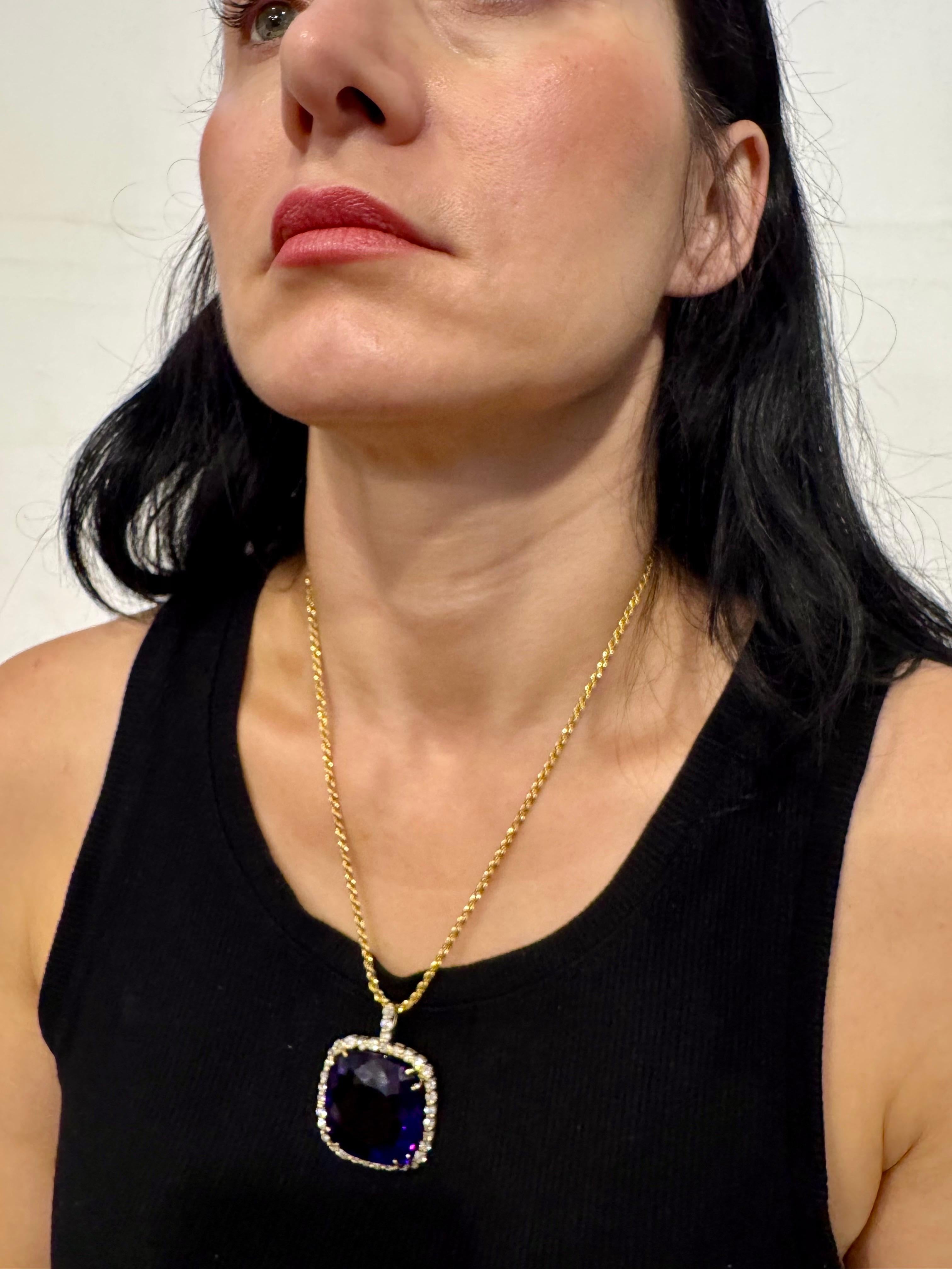 110Ct  Collana con ciondolo con ametista e diamante da 5 carati in oro giallo 14 K. + catena in vendita 14