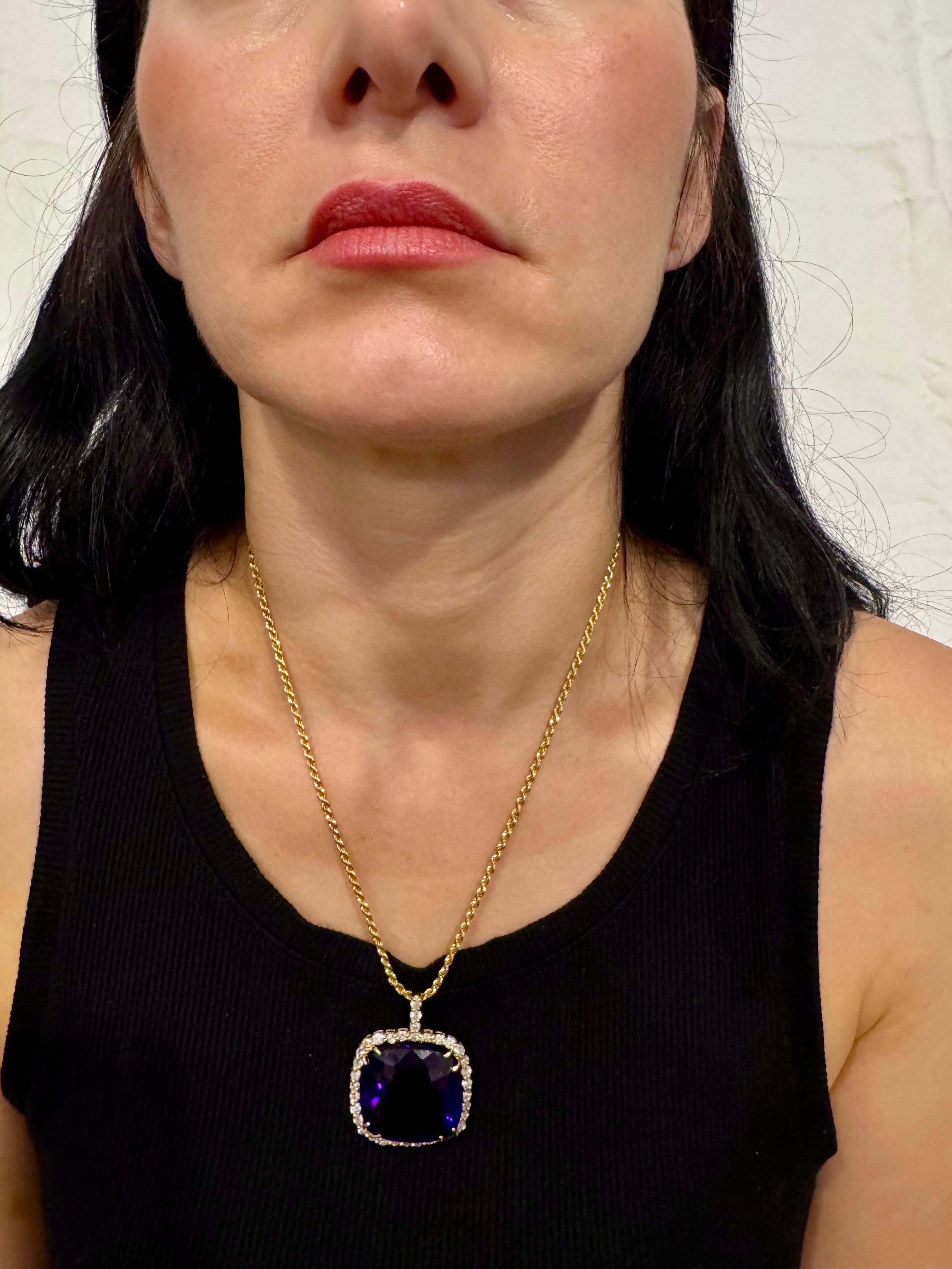 110Ct  Collana con ciondolo con ametista e diamante da 5 carati in oro giallo 14 K. + catena in vendita 15