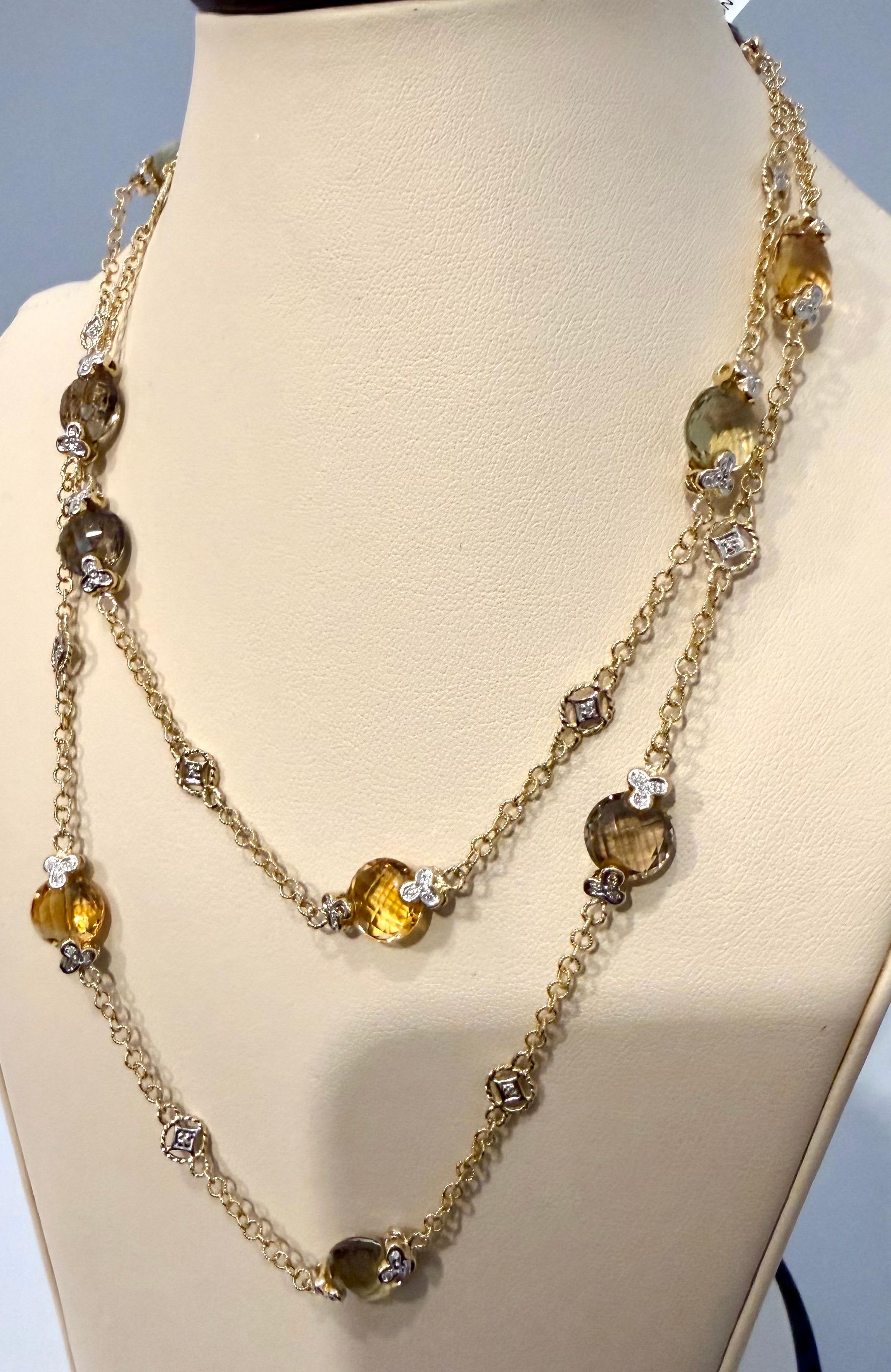 Collana con stazione di quarzo multicolore  Collana con piccoli diamanti in oro 14kt 32