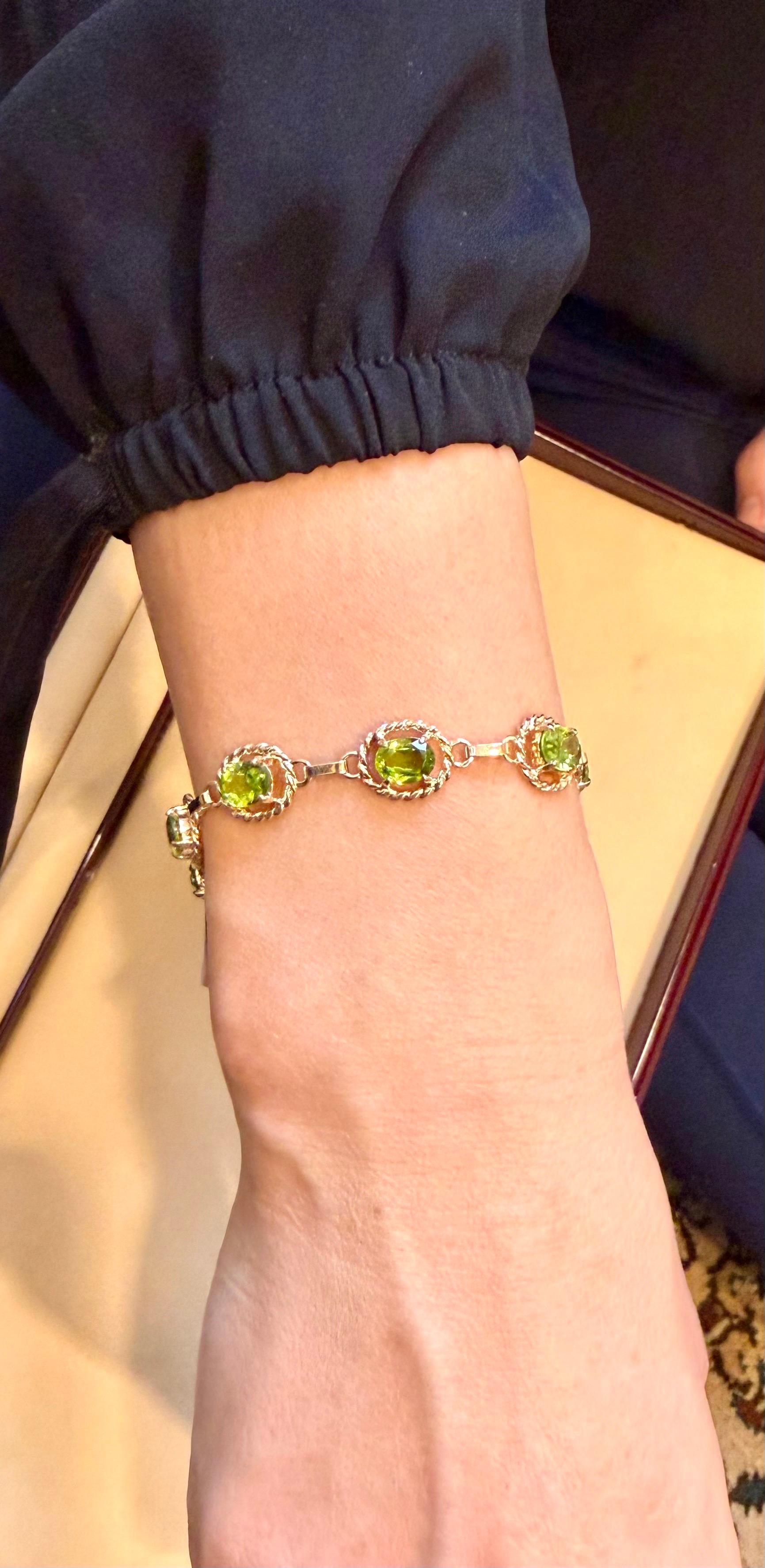 Pulsera de tenis de oro amarillo de 14 quilates con peridoto natural auténtico de 8 quilates 14,7 gramos en venta 10