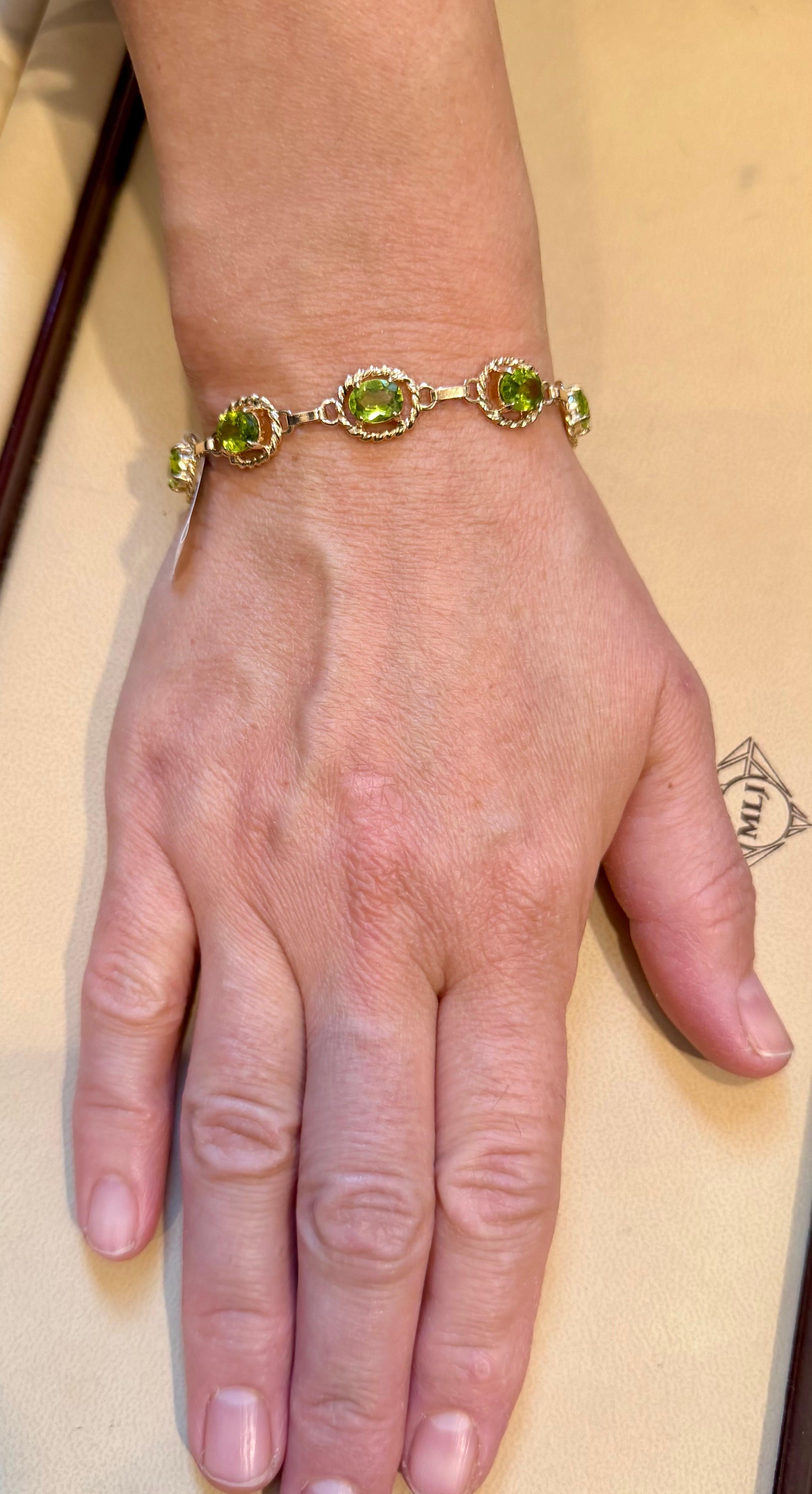 Pulsera de tenis de oro amarillo de 14 quilates con peridoto natural auténtico de 8 quilates 14,7 gramos en venta 9