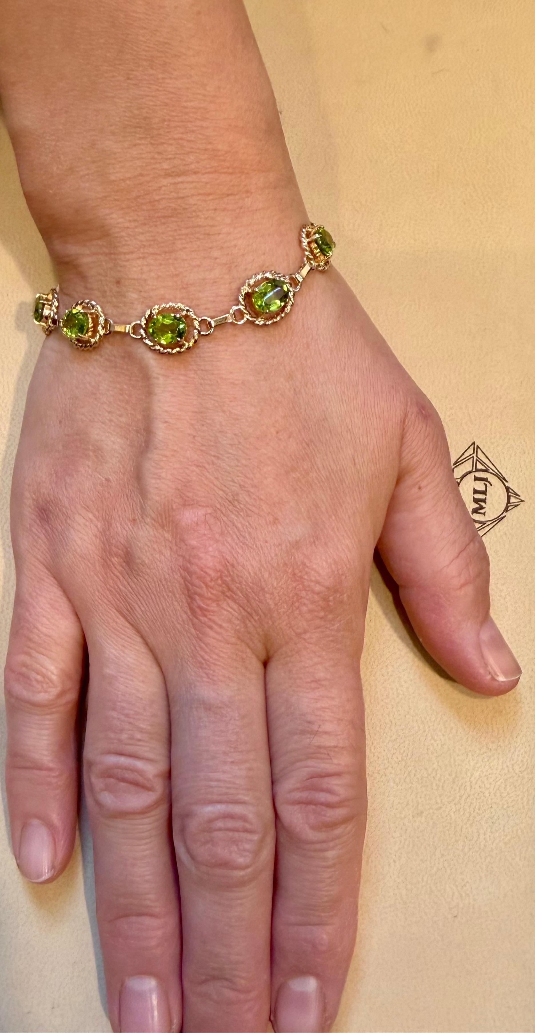 Pulsera de tenis de oro amarillo de 14 quilates con peridoto natural auténtico de 8 quilates 14,7 gramos en venta 11