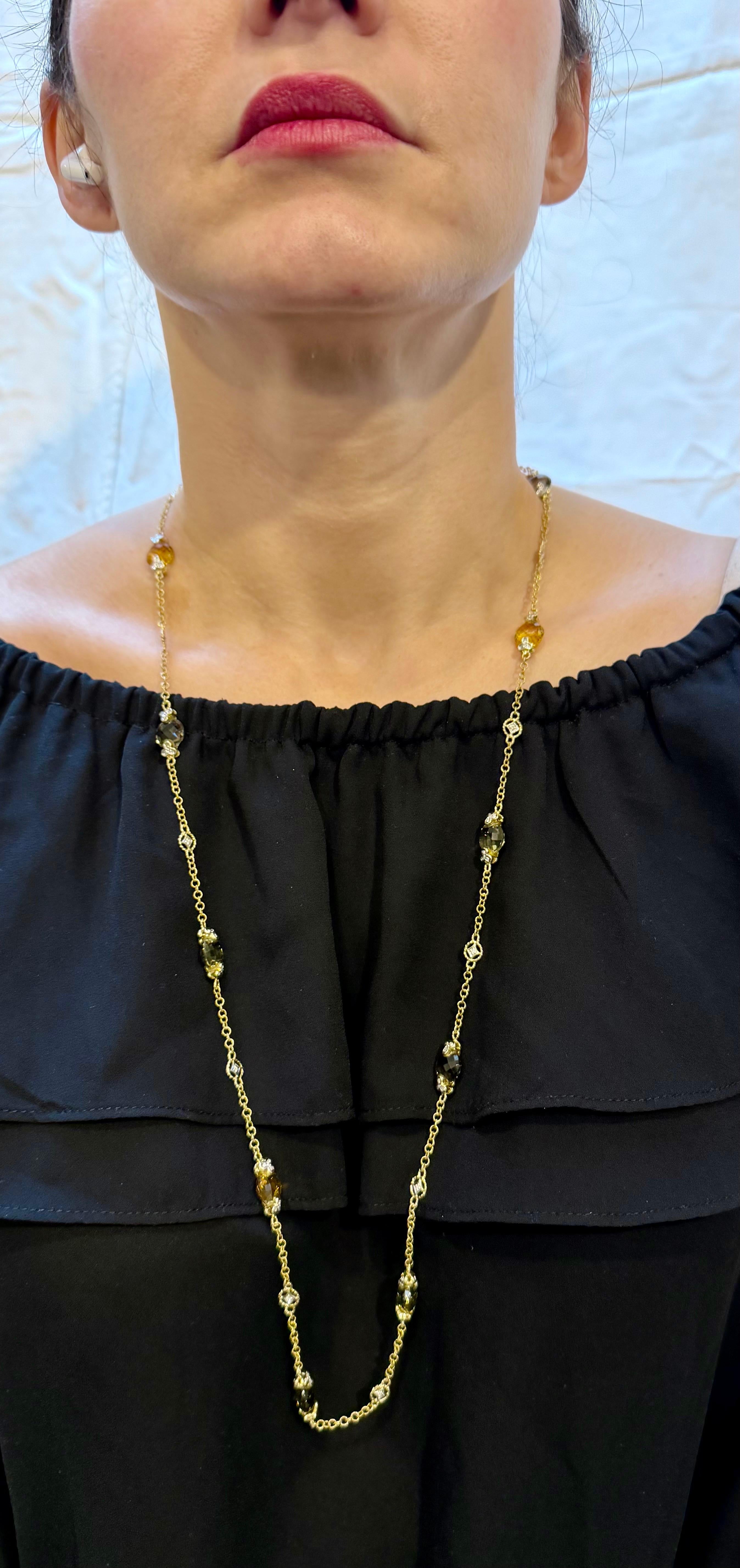 Collana con stazione di quarzo multicolore  Collana con piccoli diamanti in oro 14kt 32