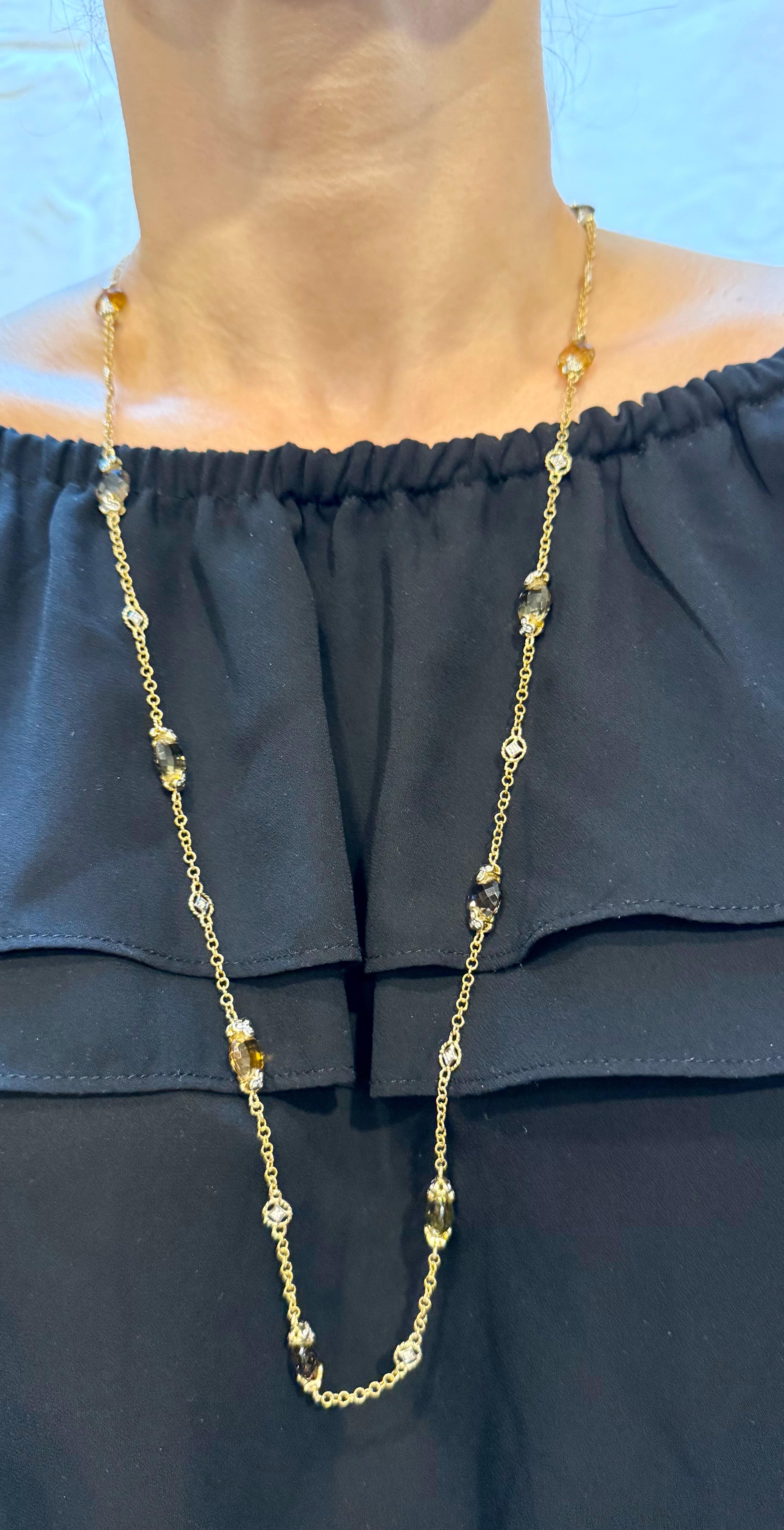 Collana con stazione di quarzo multicolore  Collana con piccoli diamanti in oro 14kt 32