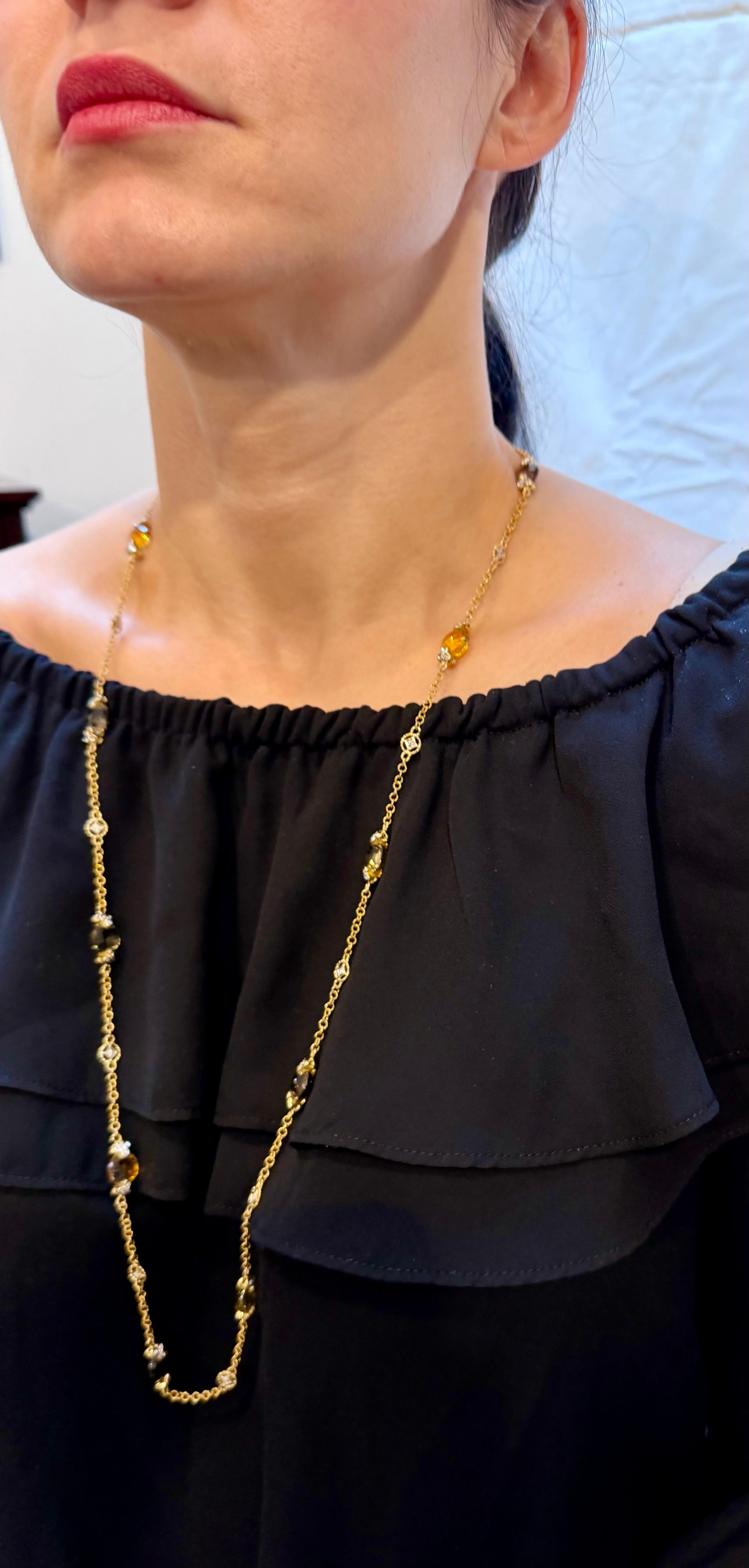 Collana con stazione di quarzo multicolore  Collana con piccoli diamanti in oro 14kt 32