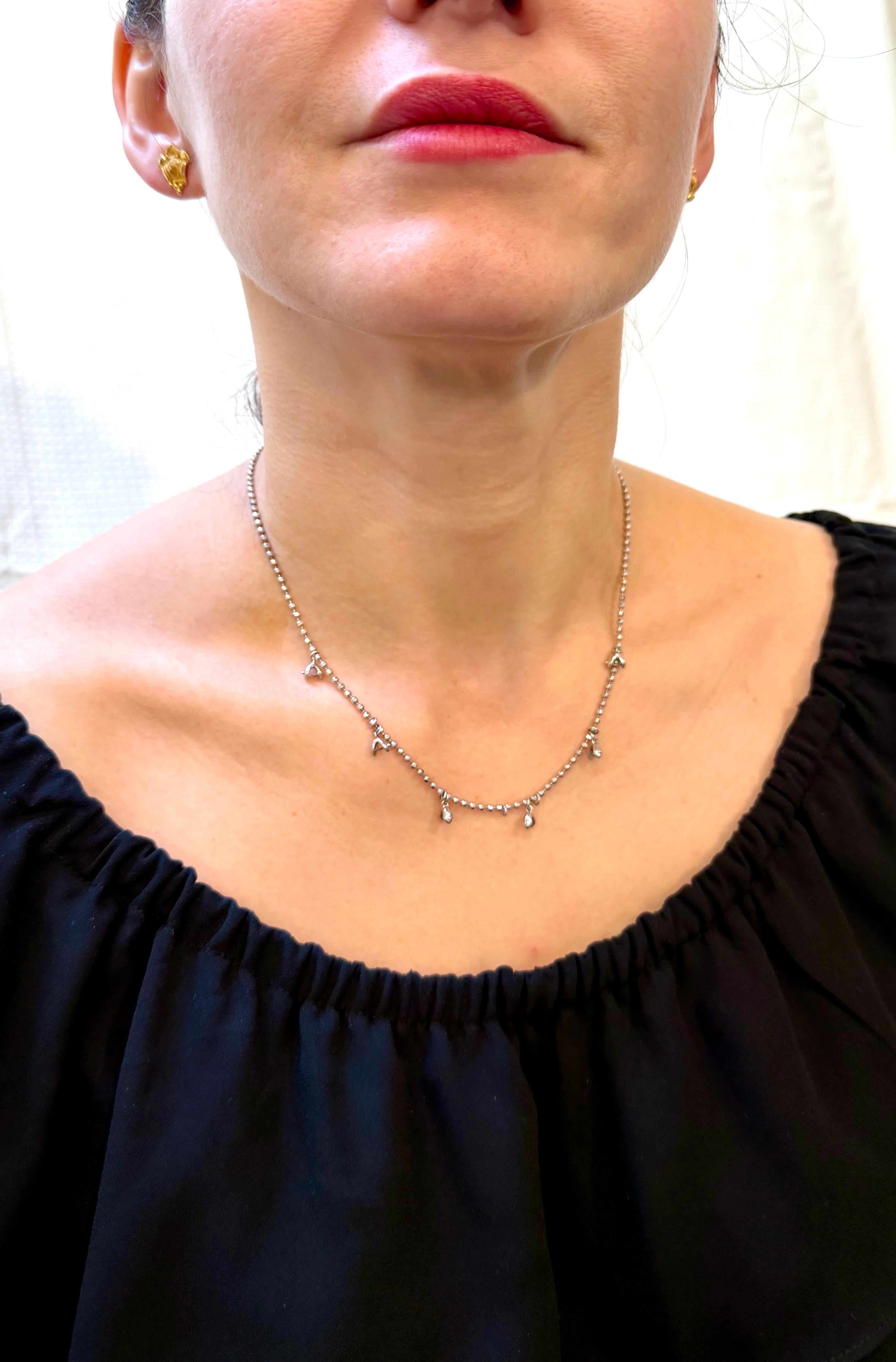 Vintage 13.5 Gm 18 Karat White Gold 6 Hanging Station Chain By designer Aspery en vente 12