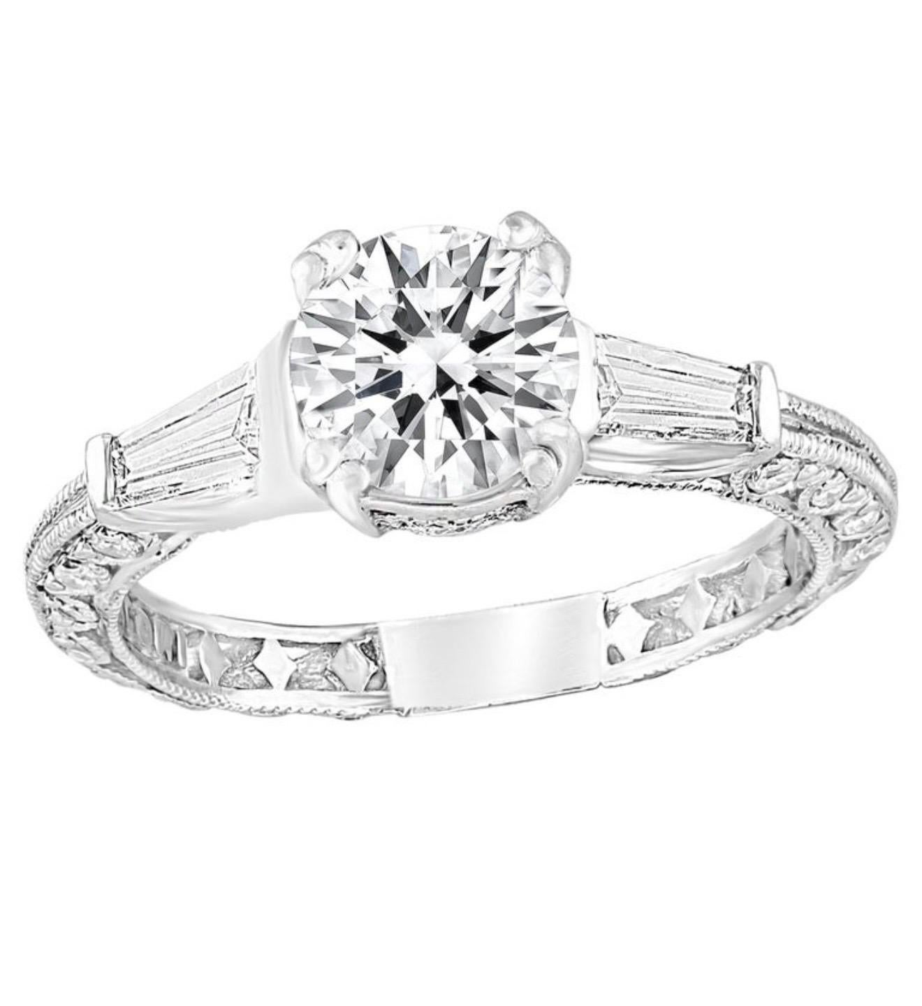 EGL Certified 1.10 Ct Round Ideal Cut Heart & Arrow Diamond Tacori Setting Plat For Sale