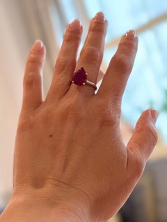 Pear Shape 4.5 Carat Treated Ruby 14 Karat White Gold Ring