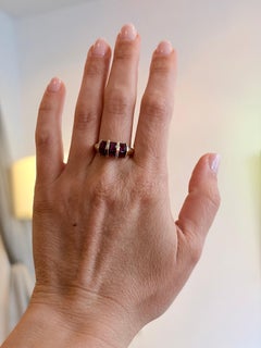Affordable 6 Square Garnet  Ring 14 Karat Yellow Gold Size 6.75