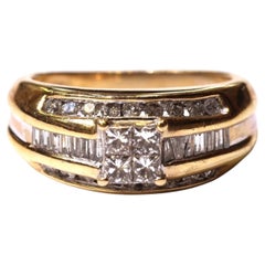 14K Yellow Gold .88ct Princess Diamond Cluster Wide Band Ring — Size 7.25