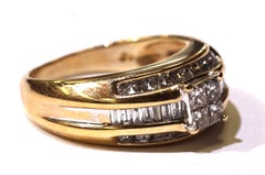 14K Yellow Gold .88ct Princess Diamond Cluster Wide Band Ring — Size 7.25