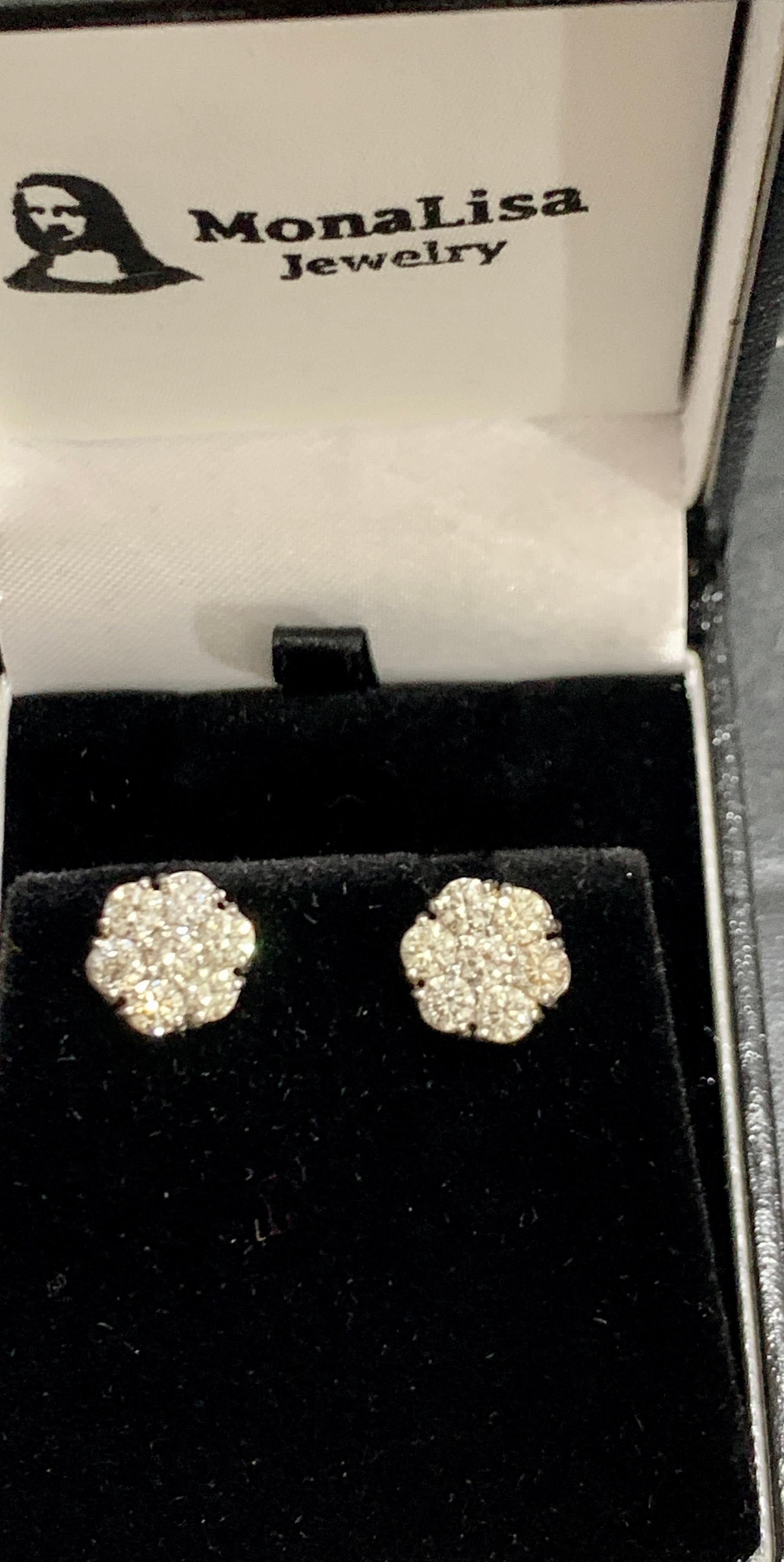 2.80 Carat, 7 Diamond Floral Cluster Flower Stud Earrings in 14 Karat WhiteGold For Sale 2