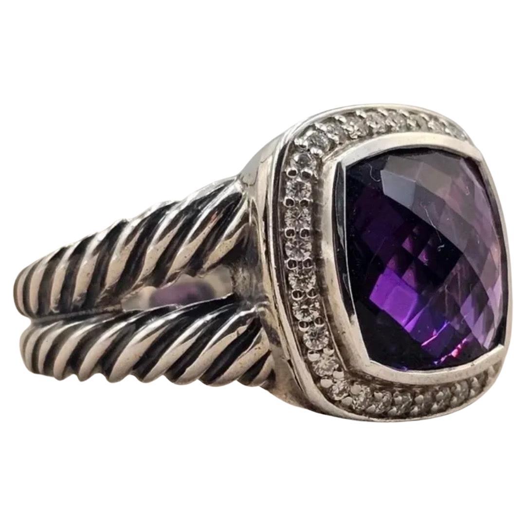 Estate DAVID YURMAN Sterling Silver Amethyst Ring With  Diamonds size 7 For Sale