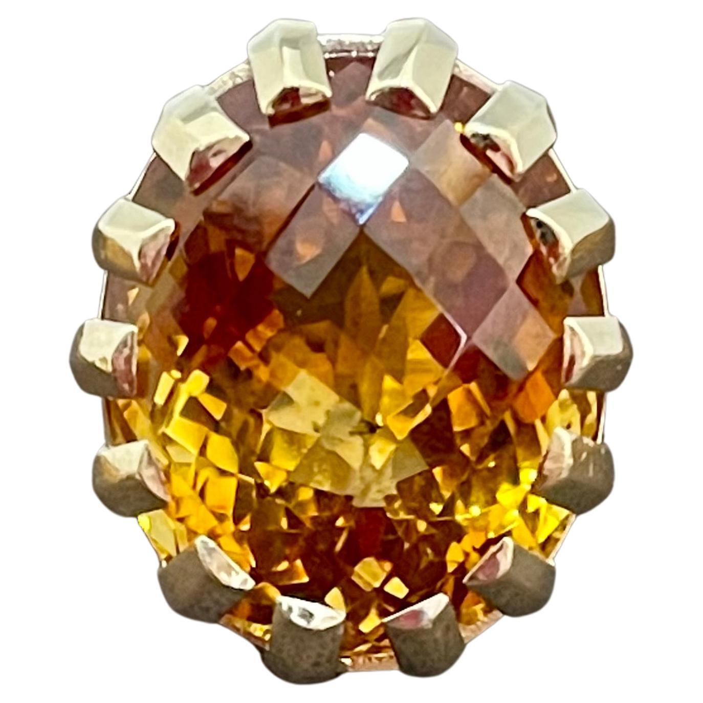 42 Carat Natural Oval Citrine Cocktail Ring in 14 Karat Yellow Gold, Estate For Sale