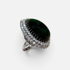 55 Carat Pear Shape Emerald  Cabochon & 5.5 Ct Diamond Ring /Pendant 14 Kt  Gold
