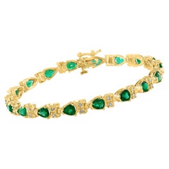 9 Ct Natural 18 Oval Stone Emerald & Diamond 14 Kt Yellow Gold Bracelet