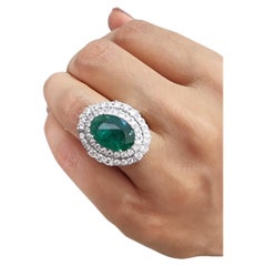 5.97 carats Natural Zambian Emerald Ring with 2.74 carats Diamonds and 14k Gold