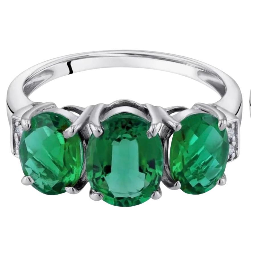 4.5 Ct Emerald Three-Stone Ring Past Present Future Diamond Band Platinum For Sale