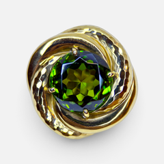 30Ct Natural Round Peridot Earrings by Andrew Clunn in 18 Kt Hammered Gold, Clip
