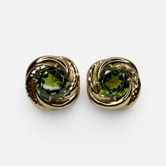 30Ct Natural Round Peridot Earrings by Andrew Clunn in 18 Kt Hammered Gold, Clip