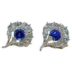 3.6 Ct  Round Tanzanite & 3.6 Ct Rose Cut Diamond Post Earrings in 18 Karat Gold