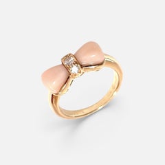Van Cleef & Arpels Coral Diamond 18k Yellow Gold Bow Design Ring