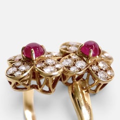 Van Cleef & Arpels Contemporary Ruby and Diamond “Trefle” Ring, 18KY Gold Size 6