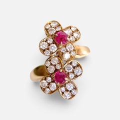 Van Cleef & Arpels Contemporary Ruby and Diamond “Trefle” Ring, 18KY Gold Size 6
