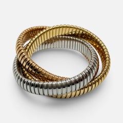 Nachlass „ H Gold“ Tri Color Interwoven Rolling Stretch-Armband 18YG, RG, WG 87Gm