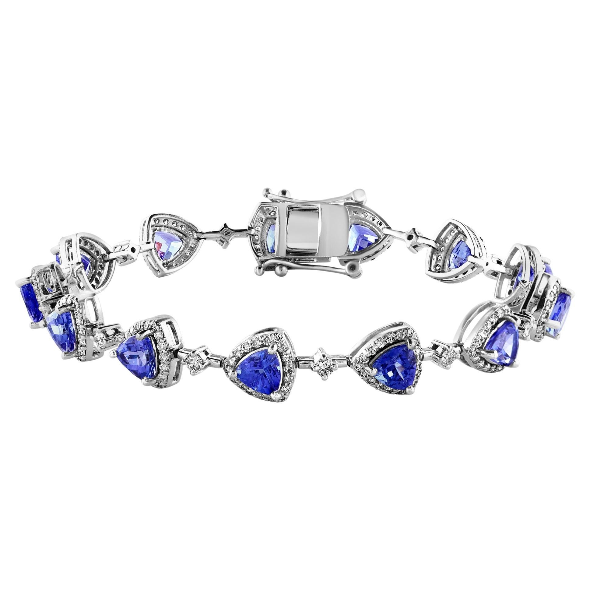 13 Karat natürlicher Tansanit & 2,5 Karat Diamant-Tennisarmband aus 14 Karat Weißgold