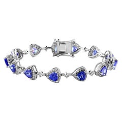 13 Carat Natural Tanzanite & 2.5 Ct Diamond Tennis Bracelet 14 Karat White Gold