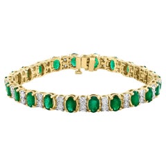 Bracciale Tennis con smeraldo naturale da 12 carati e diamante da 1 carato in oro giallo 14 Kt
