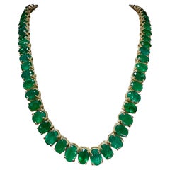 110 Ct Oval Natural Fone Oval Emerald  Necklace,  14 K Gold 57.3 Gm , 18 " Long