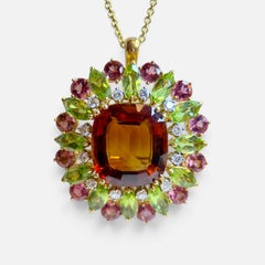 Anwesen Buccellati GIA-zertifizierter orangefarbener Citrin, Diamant Pin/Anhänger 18KG 21,8gm
