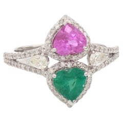 Natural Zambian emerald and sapphire ring in 18k gold