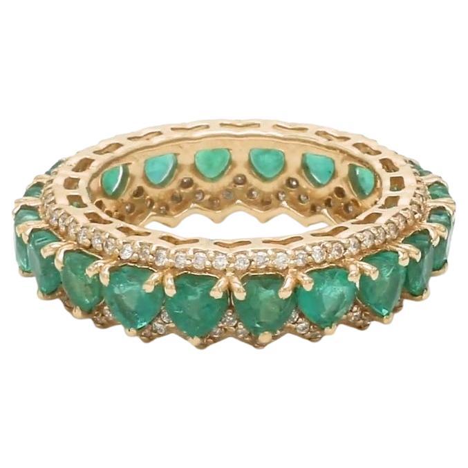 Bague en or 14k avec émeraude naturelle et diamant